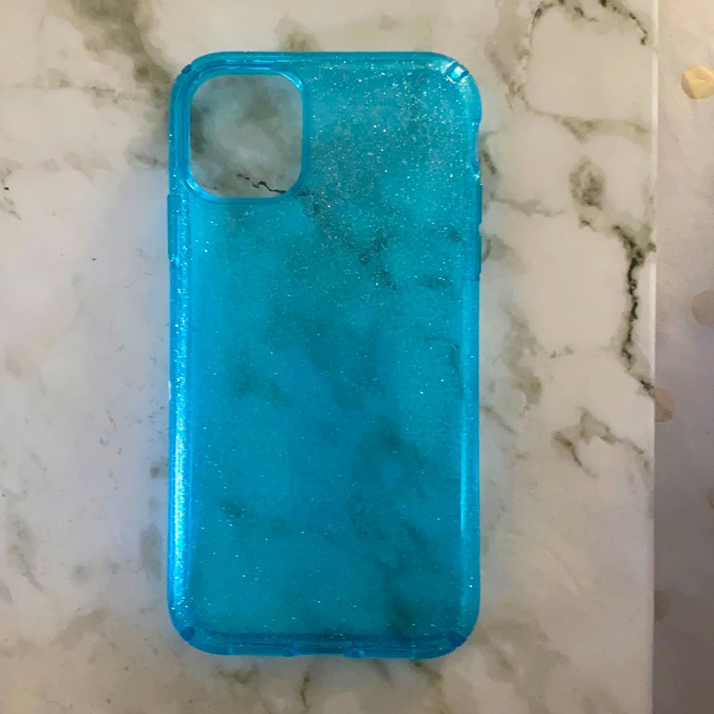 iPhone 11 clear blue glitter case